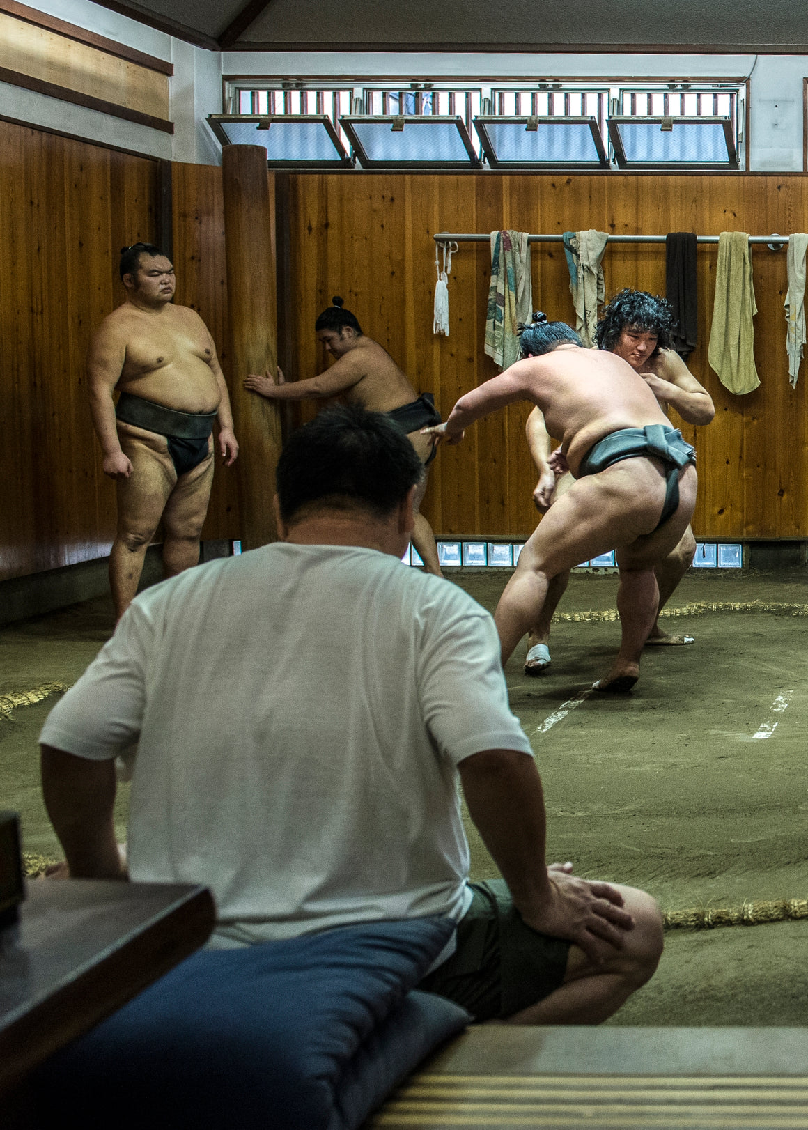 Sumo wrestlers training in their stables