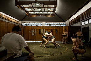 Sumo wrestlers training in their stables